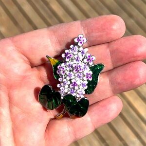 Mint Enameled Flower Brooch Hydrangea or Lilac purple pin